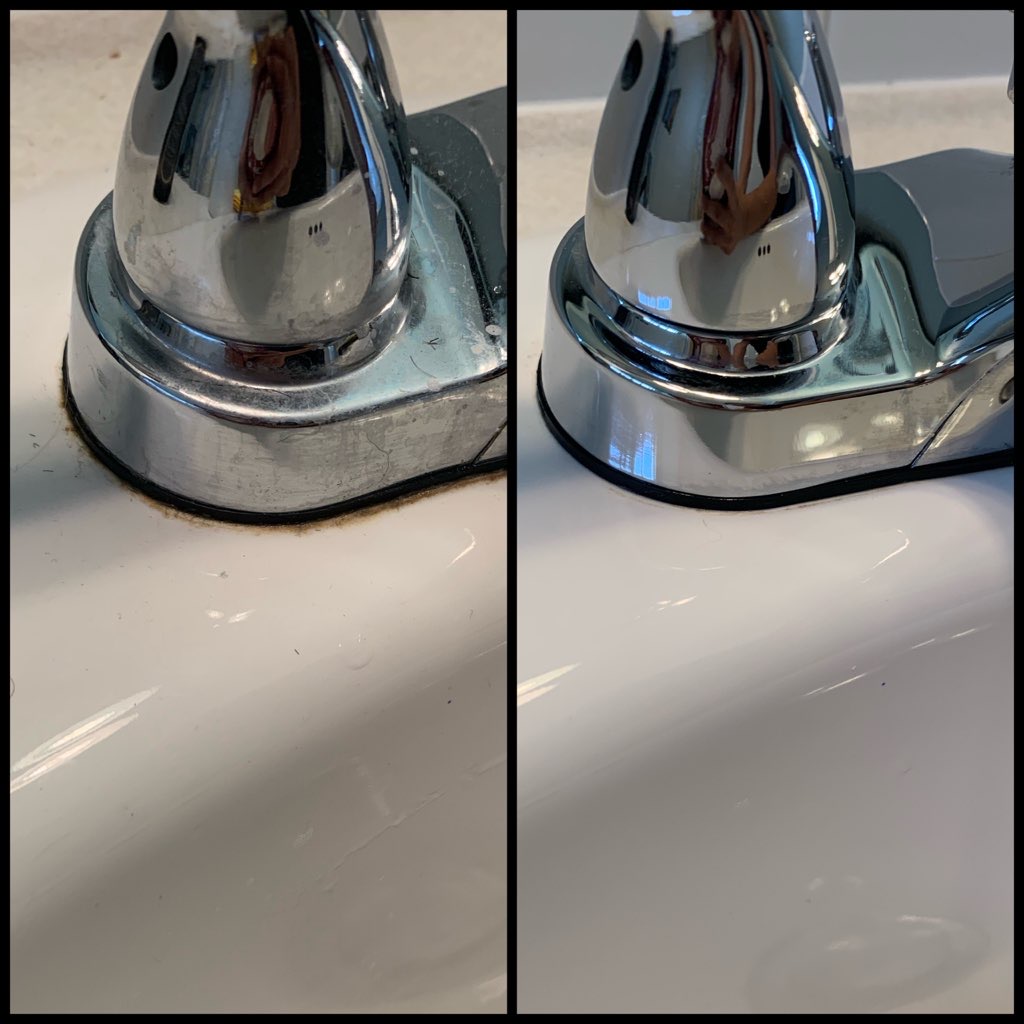 Before and after chrome faucet base cleaning in Idaho