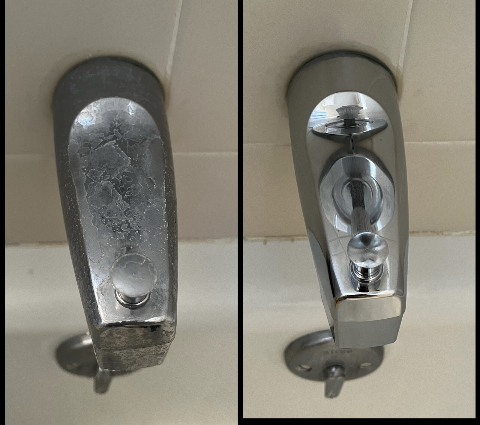 Before and after shower diverter hard water cleaning in Idaho